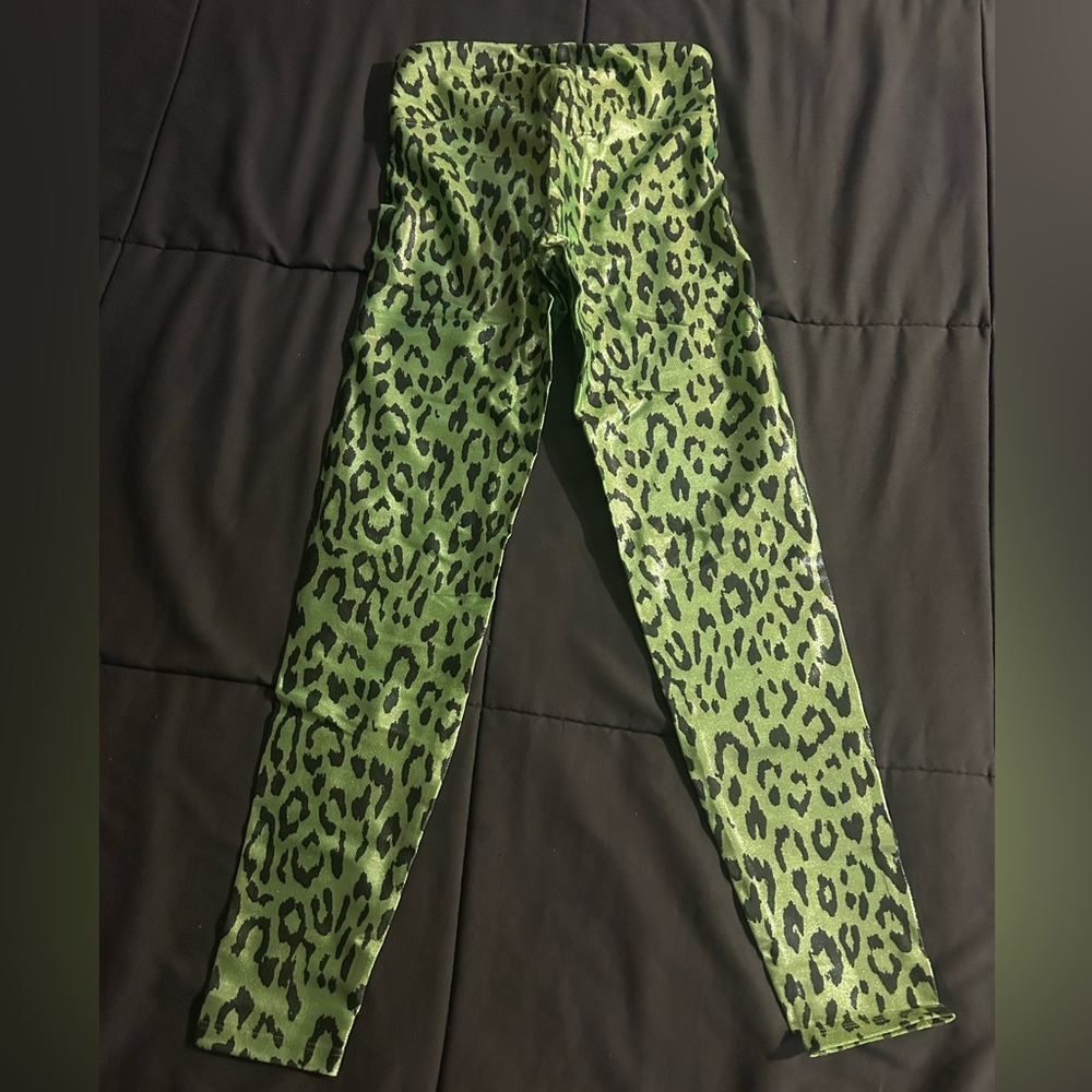Heroine Sport Green Leopard Print Glitter Leggings size Small